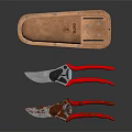 Hardware Tools Pruning Shears With Red Handles And Leather Storage Case 3d model