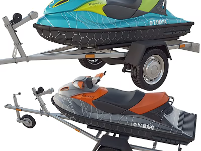 Two Yamaha Jet Skis On Trailers With Diverse Color Schemes 3d model
