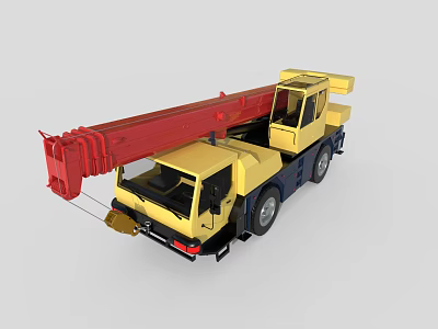 Yellow Crane Truck With Red Lifting Arm And Cab Structure For Construction Work 3d model