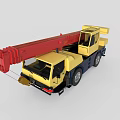 Yellow Crane Truck With Red Lifting Arm And Cab Structure For Construction Work