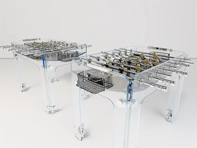 Transparent Foosball Tables As Modern Play Equipment With Metal Frame And Wheels 3d model