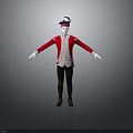 Mannequin Wearing Red Coat White Shirt Black Striped Pants And Hat