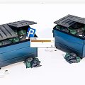 Public Facilities Blue Trash Bins With Open Lids Garbage Bags Inside And Scattered Trash Around