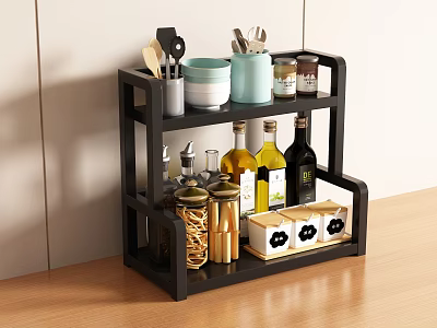 Modern Black Bathroom Cabinet Rack With Multi Tier Storage For Toiletries Jars And Bottles 3d model