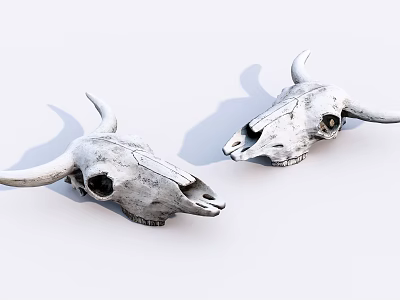 Two Cow Skull Specimens With Intricate Bone Structure Details Displayed 3d model