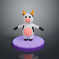 Cute Cartoon Cow Game Character With Yellow Horns Pink Belly And Purple Base