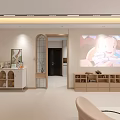 Warm Cream Tone Living And Dining Room Interior With Custom Storage Cabinets And Home Projector