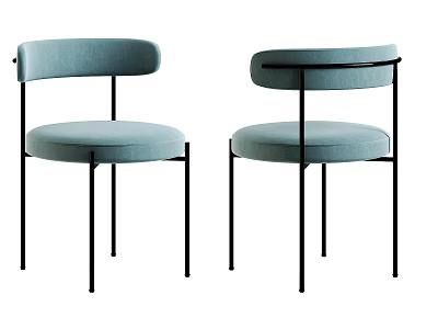 Set of Two Modern Light Blue Upholstered Dining Chairs With Black Metal Round Backrest 3d model