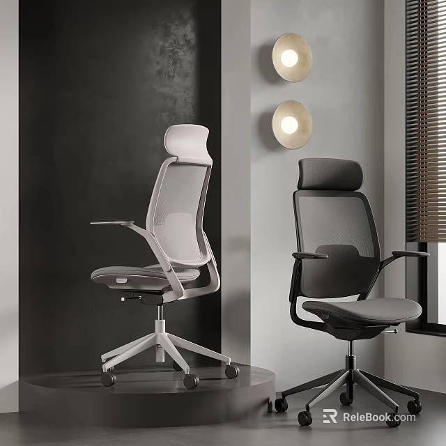 Modern Office Chairs With Mesh Back And Ergonomic Design In White Black Frames 3d model