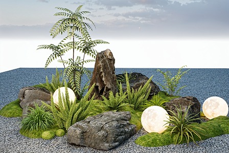 Modern landscape stone micro-terrain moss courtyard sketch plant landscape landscaping 3d model