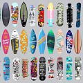 Vibrant Assorted Skateboards And Surfboards Collection With Colorful Designs And Patterns