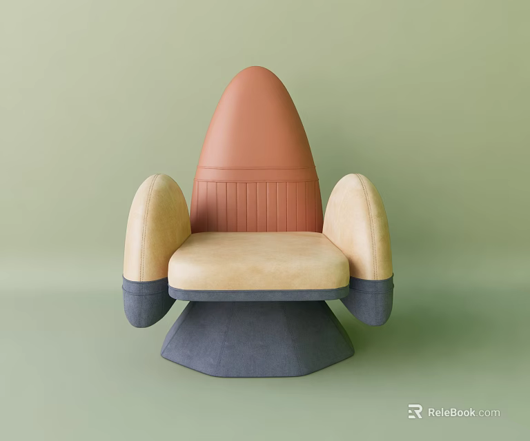 Kids Chair With Brown Conical Top Beige Padded Seat And Stable Gray Base 3d model 
