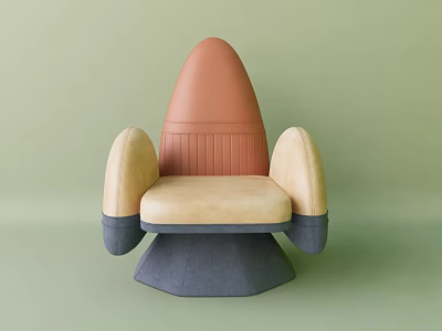 Kids Chair With Brown Conical Top Beige Padded Seat And Stable Gray Base 3d model