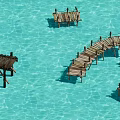 Wooden Bridges Over Clear Blue Water With Natural Reflection And Simple Structure