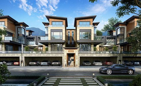 New Chinese Townhouse Villa 3d model