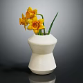 Yellow Daffodils With Green Leaves Arranged In White Modern Vase Decoration