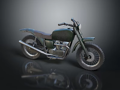 Vintage Green Motorcycle With Leather Seat And Metallic Off Road Tires 3d model