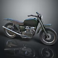Vintage Green Motorcycle With Leather Seat And Metallic Off Road Tires