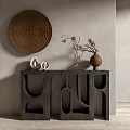 Modern Console Table With Geometric Cutout Design And Vase With Dried Branches 3d model
