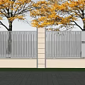 Modern Building Exterior Wall With Metal Fence Light Colored Design Surrounded By Yellow Leaf Trees