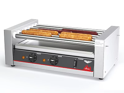 Stainless Steel Hot Dog Roller Grill Kitchen Appliance With Sausages And Control Knobs 3d model