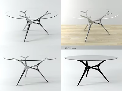 Modern Coffee Table With Transparent Glass Top And Unique Branch Like Metal Legs 3d model