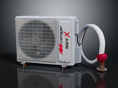 MITAGE X Air Conditioner Outdoor Unit With White Body Ventilation Grille Connected Hose Red Valve 3d model