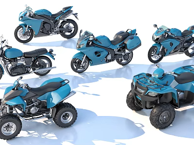 Display Of Various Blue Motorcycles And ATVs 3d model Display Of Various Blue Motorcycles And ATVs 3d model