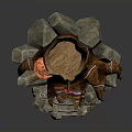 Decorative Tree Stump Shaped Building With Orange Structures Purple Flowers Stone Base And Entrance