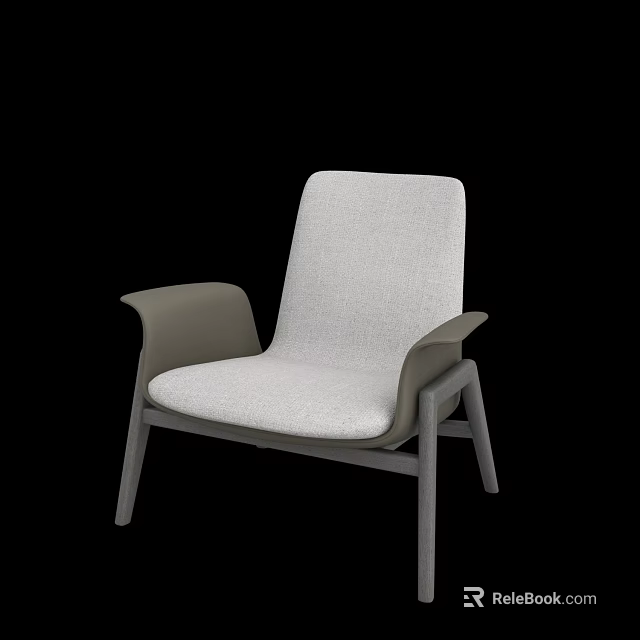 Modern Leisure Chair With White Fabric Cushion Gray Armrests And Metal Legs 3d model 