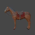 Brown Toy Horse Model With Leather Saddle Red Blanket And Reins