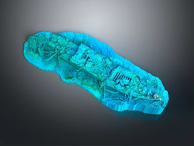 Blue 3D Geological Terrain Model With Mountain Ranges And Valley Details 3d model