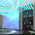 Modern Futuristic Interior With Blue Mural Ceiling Lights And Tech Inspired Floor 3d model