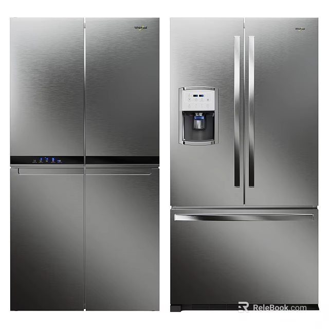 Sleek Stainless Steel Refrigerators With Double Door Bottom Drawer And Water Dispenser For Kitchen Appliances 3d model 