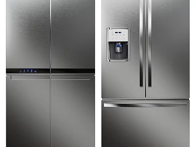 Sleek Stainless Steel Refrigerators With Double Door Bottom Drawer And Water Dispenser For Kitchen Appliances 3d model