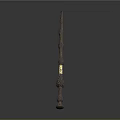 Decorative Wooden Staff With Intricate Carvings Gold Accents And Base
