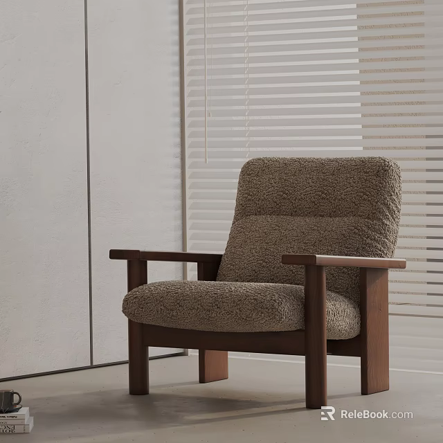 Modern Minimalist Accent Chair With Wooden Frame And Brown Soft Cushion 3d model 