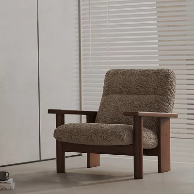 Modern Minimalist Accent Chair With Wooden Frame And Brown Soft Cushion 3d model