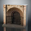 Classic Historical Arched Entrance Gate With Stone Brick Frame And Wooden Metal Door Design