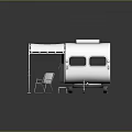 White Trailer Camper With Retractable Awning And Folding Chair Setup 3d model