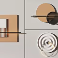 Modern Geometric Wall Decor With Circular Square Wooden And Metal Elements 3d model