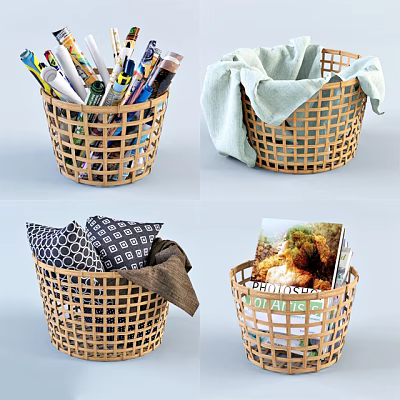 Woven Storage Baskets for Organizing Stationery Towels Cushions and Magazines in Home 3d model