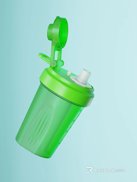 Green Sports Water Bottle with Straw and Flip Lid on Light Blue Background 3d model 
