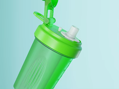 Green Sports Water Bottle with Straw and Flip Lid on Light Blue Background 3d model