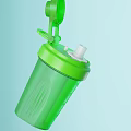 Green Sports Water Bottle with Straw and Flip Lid on Light Blue Background