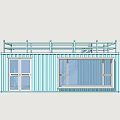 Blue Container Converted Building With Windows Staircase And Roof Railing 3d model