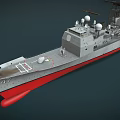Gray And Red Warship Model With Superstructure And Antennas On Deck 3d model