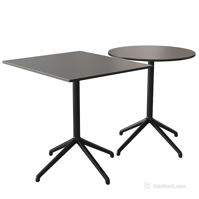 Modern Square And Round Dining Tables Featuring Black Tabletops And Tripod Legs 3d model 
