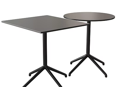 Modern Square And Round Dining Tables Featuring Black Tabletops And Tripod Legs 3d model