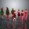Group Of People In Diverse Costumes Including Witch Hats And Short Dresses Standing Together